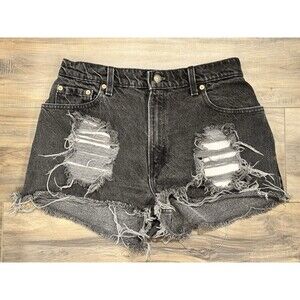 VNTG Levi's 551 Jean Shorts Women's 12 P Black Cutoff Hem Relaxed Fit High Rise